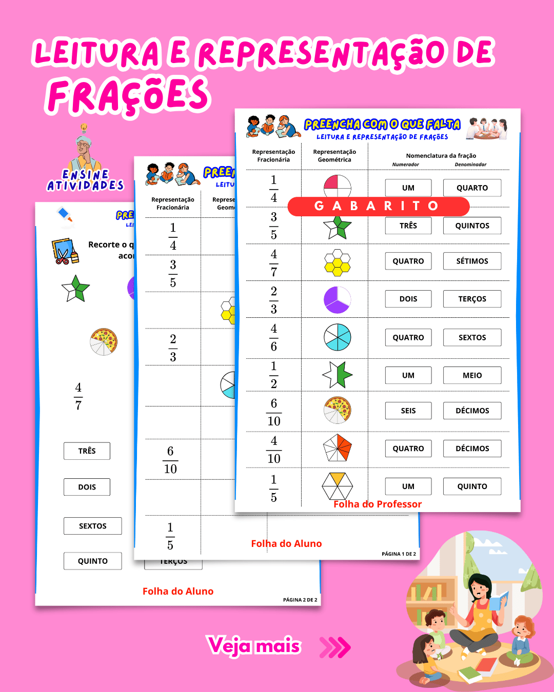 Leitura e Representação Geométrica de Frações - Recorte e Cole