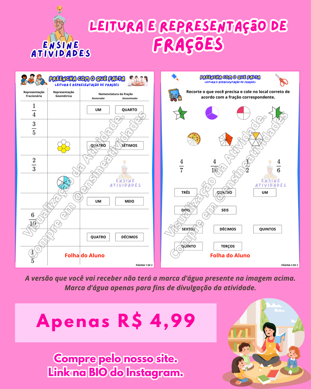 Leitura e Representação Geométrica de Frações - Recorte e Cole - Imagem 2