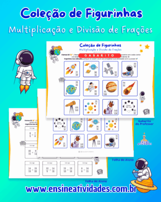 Coleção de Figurinhas de Multiplicação e Divisão de Frações dos Astronautas