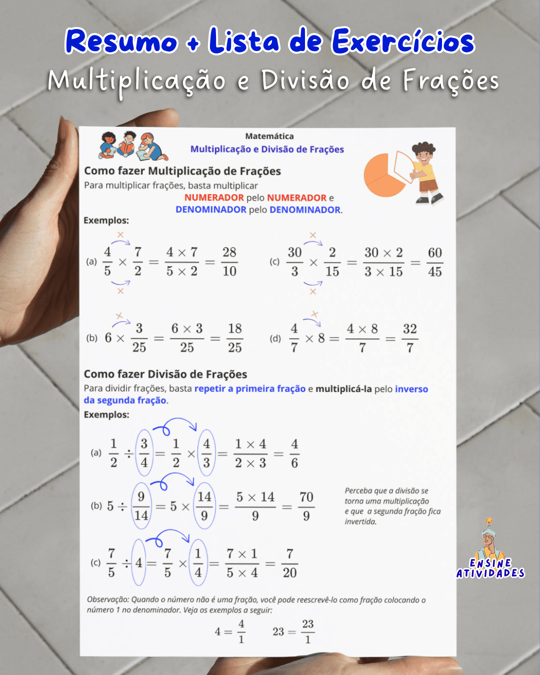 Resumo e Lista de Exercícios de Multiplicação e Divisão de Frações