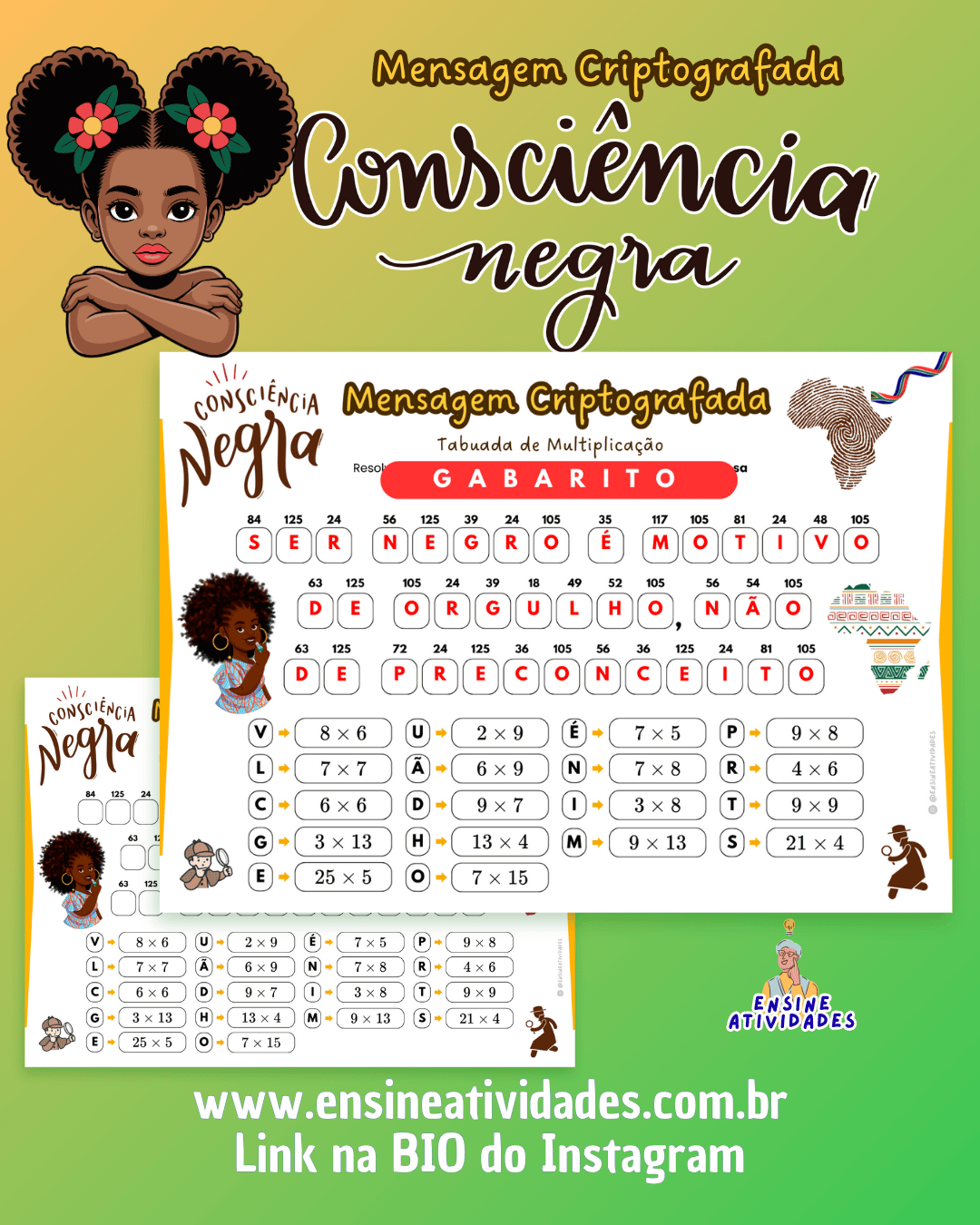 Consciência Negra: Mensagem Criptografada da Tabuada de Multiplicação