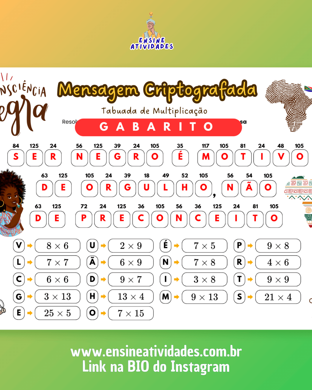Consciência Negra: Mensagem Criptografada da Tabuada de Multiplicação - Imagem 2