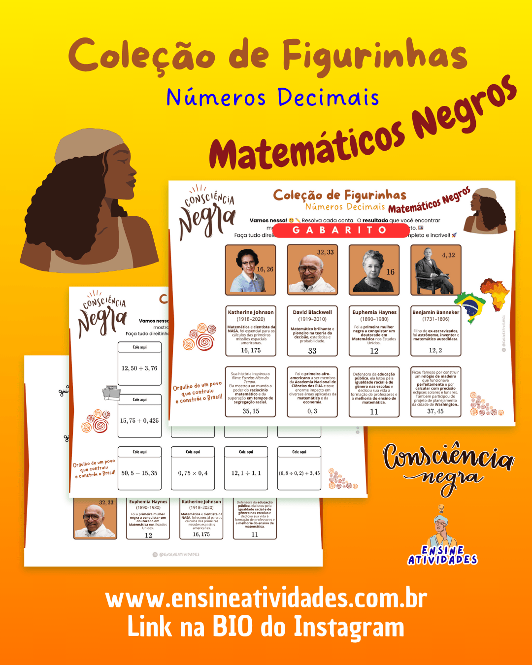 Coleção de Figurinhas de Números Decimais da Consciência Negra
