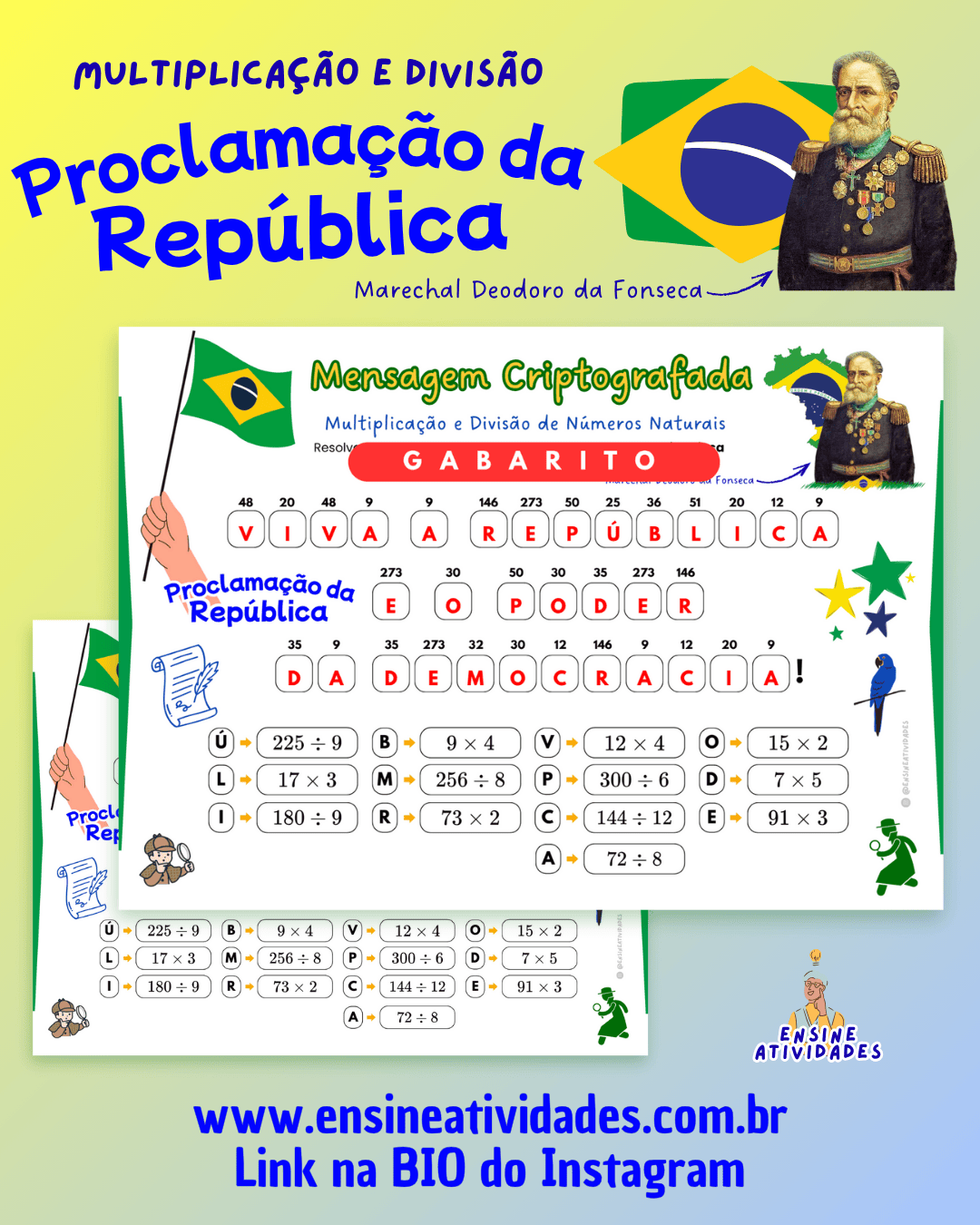 Mensagem Criptografada de Tabuada de Multiplicação e Divisão da Proclamação da República