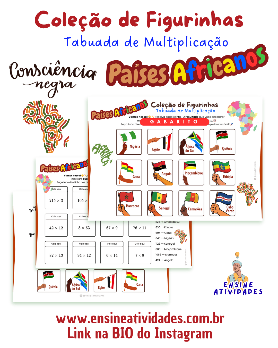 Coleção de Figurinhas de Tabuada de Multiplicação da Consciência Negra