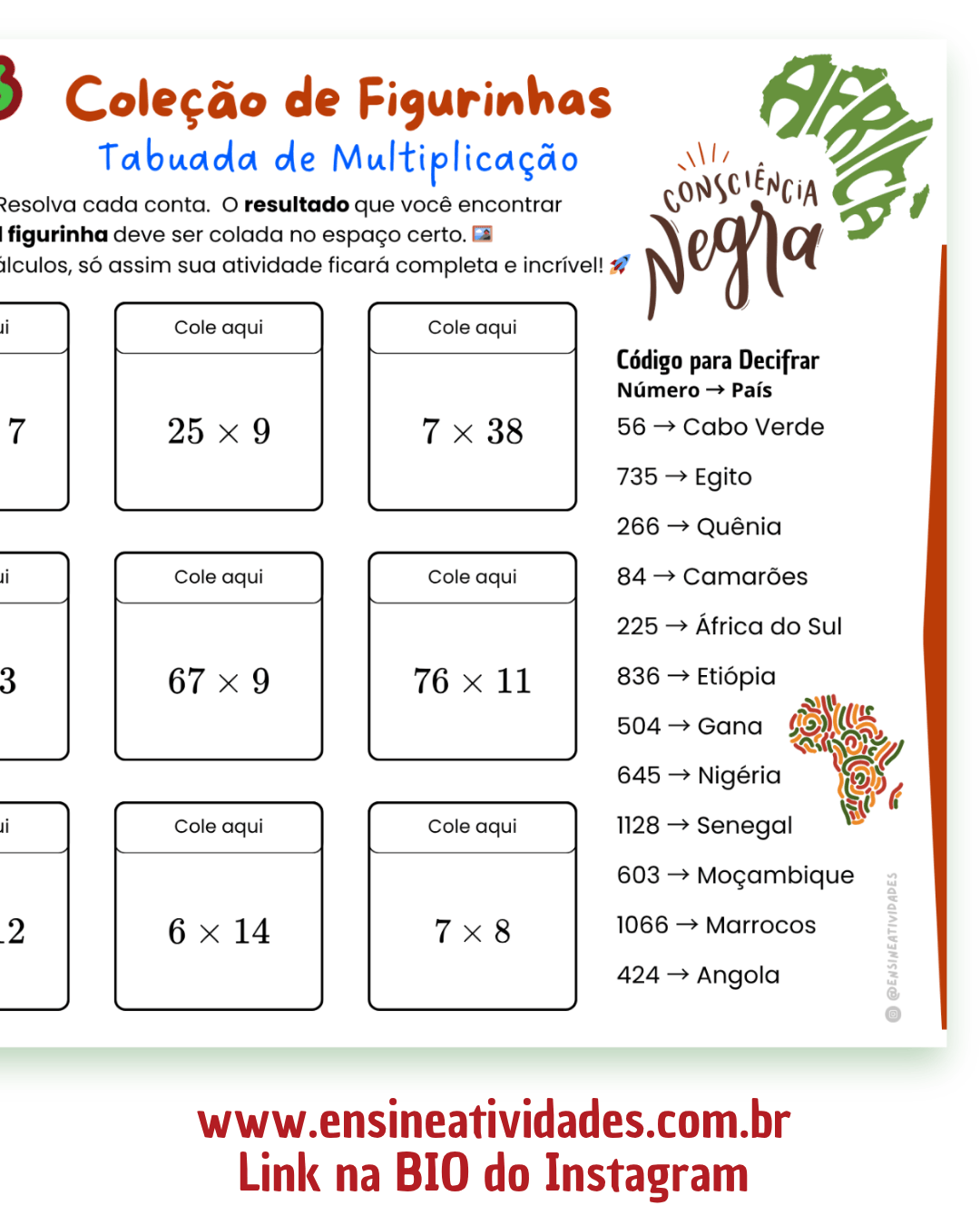 Coleção de Figurinhas de Tabuada de Multiplicação da Consciência Negra - Imagem 3